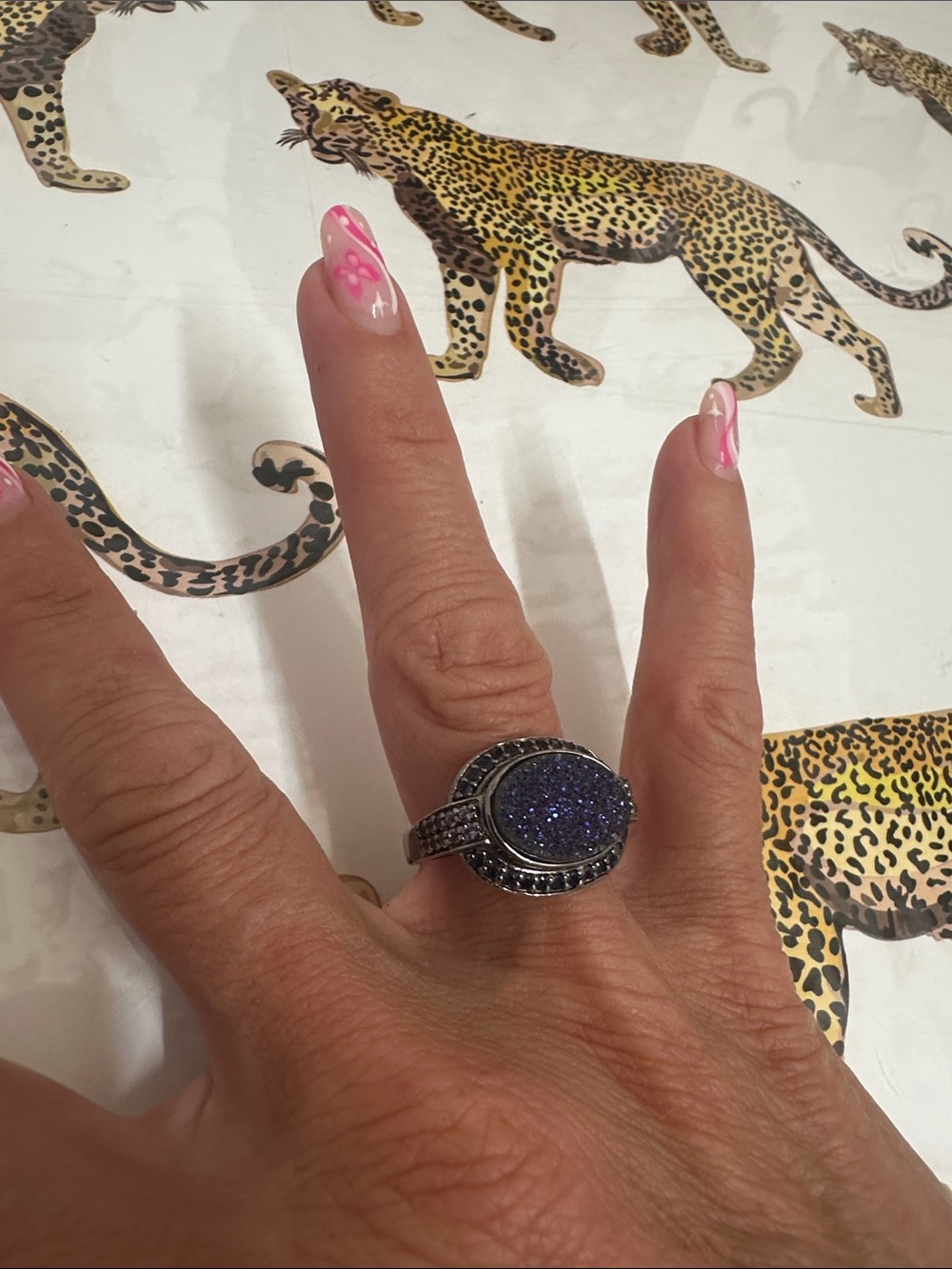 Sterling Silver Blue/purple  Druzy Oval Statement Ring - Women's Jewelry